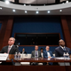 Deputy Director of Naval Intelligence Scott Bray, left, and Under Secretary of Defense for Intelligence and Security Ronald Moultrie speak during a hearing of the House Intelligence, Counterterrorism, Counterintelligence, and Counterproliferation Subcommittee hearing on "Unidentified Aerial Phenomena," on Capitol Hill, Tuesday, May 17, 2022, in Washington.